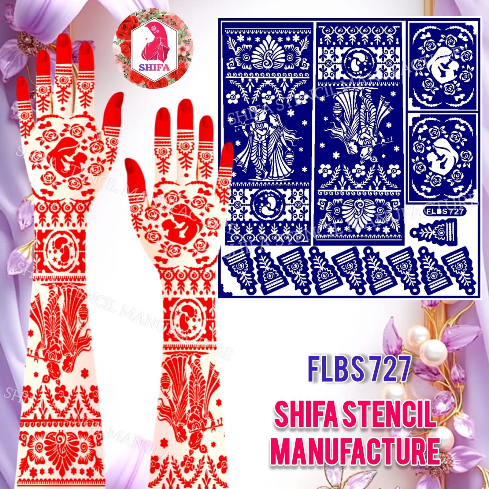 FLBS 727 Radha Krishna Prem Leela Mehndi Sticker Overview Henna Stencil - Shifa Stencil